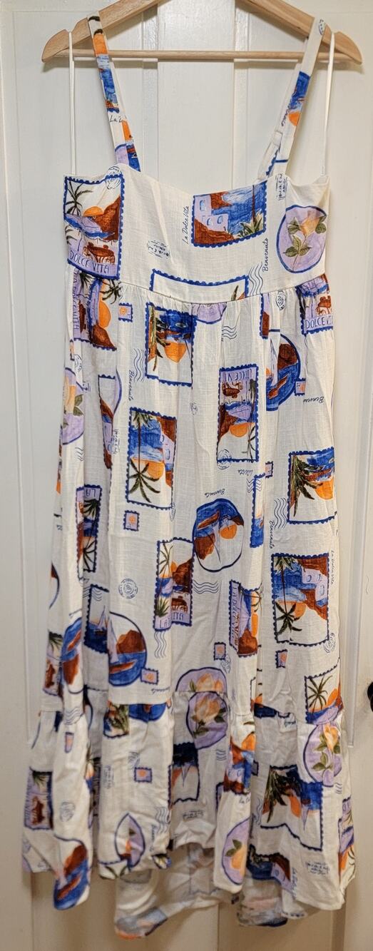Paper Heart Anthropologie "La Dolce Vita" Postcard Midi Dress - Small